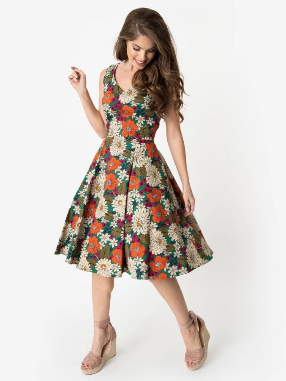 Fall Floral Fit & Flare Swing Dress | 60s Style | Eva Rose Small